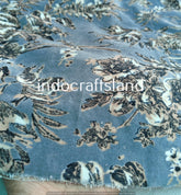 Gray Floral Print Velvet Fabric – Cotton Velvet Upholstery Fabric by Yard for Tablecloth & Decor